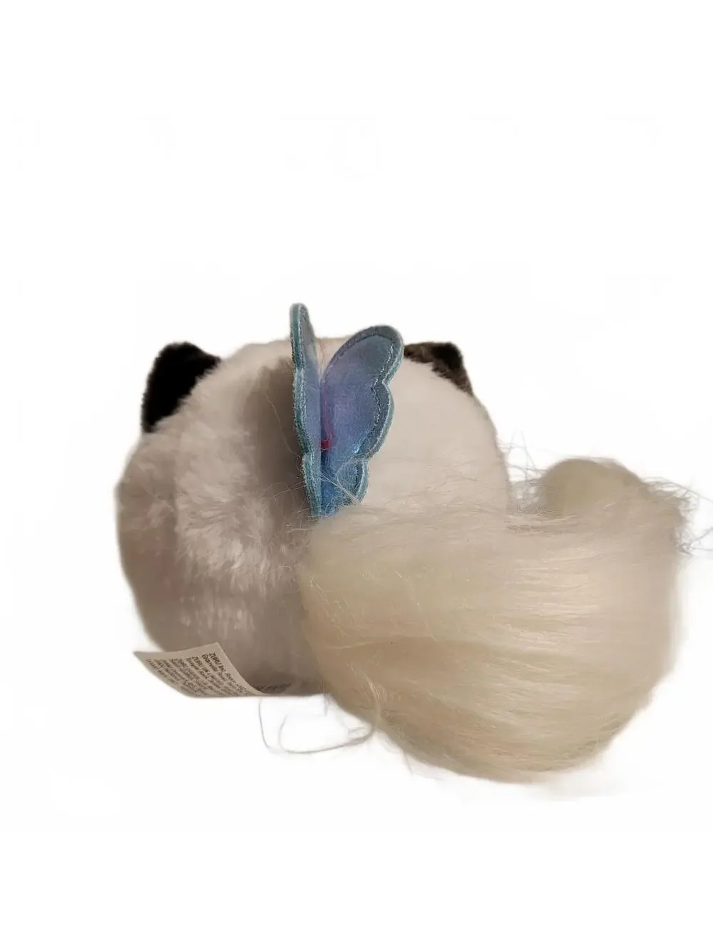 Cute Plush Unicorn Cat Stuffed Animal with Blue Heart Patch and Long Fluffy Tail